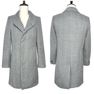 boohooMAN | Men | Gray Herringbone Classic Mid Length Pea Overcoat | Small